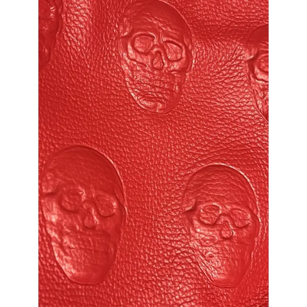 IO PELLE Italia Skull Embossed RED Leather Tote Bag XL Weekender Crossbody Strap